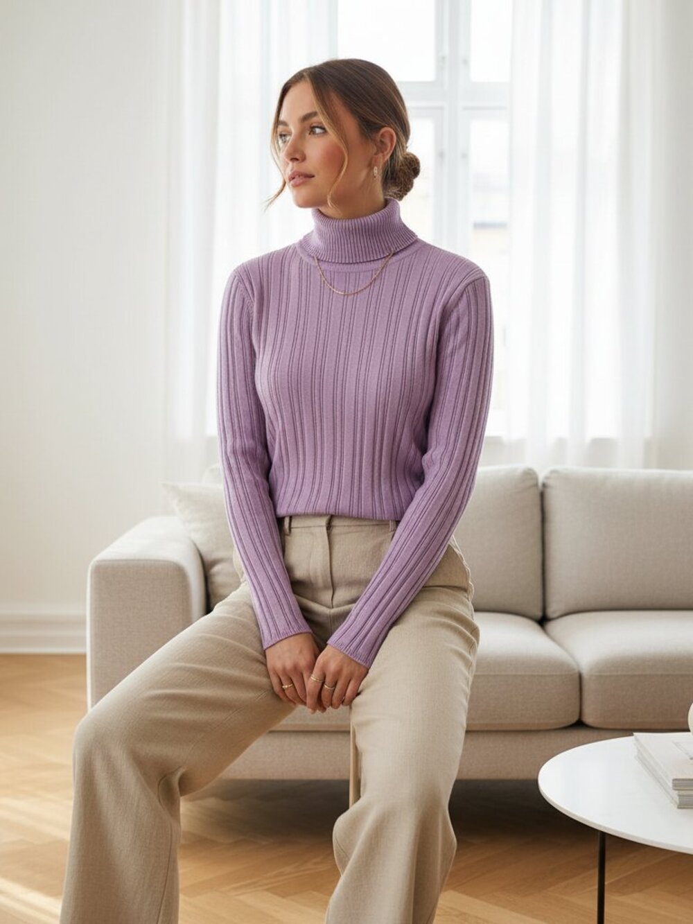 Talbots M Sweater Turtleneck Lavender Ribbed Classic Academia Y2K 90s Minimalist